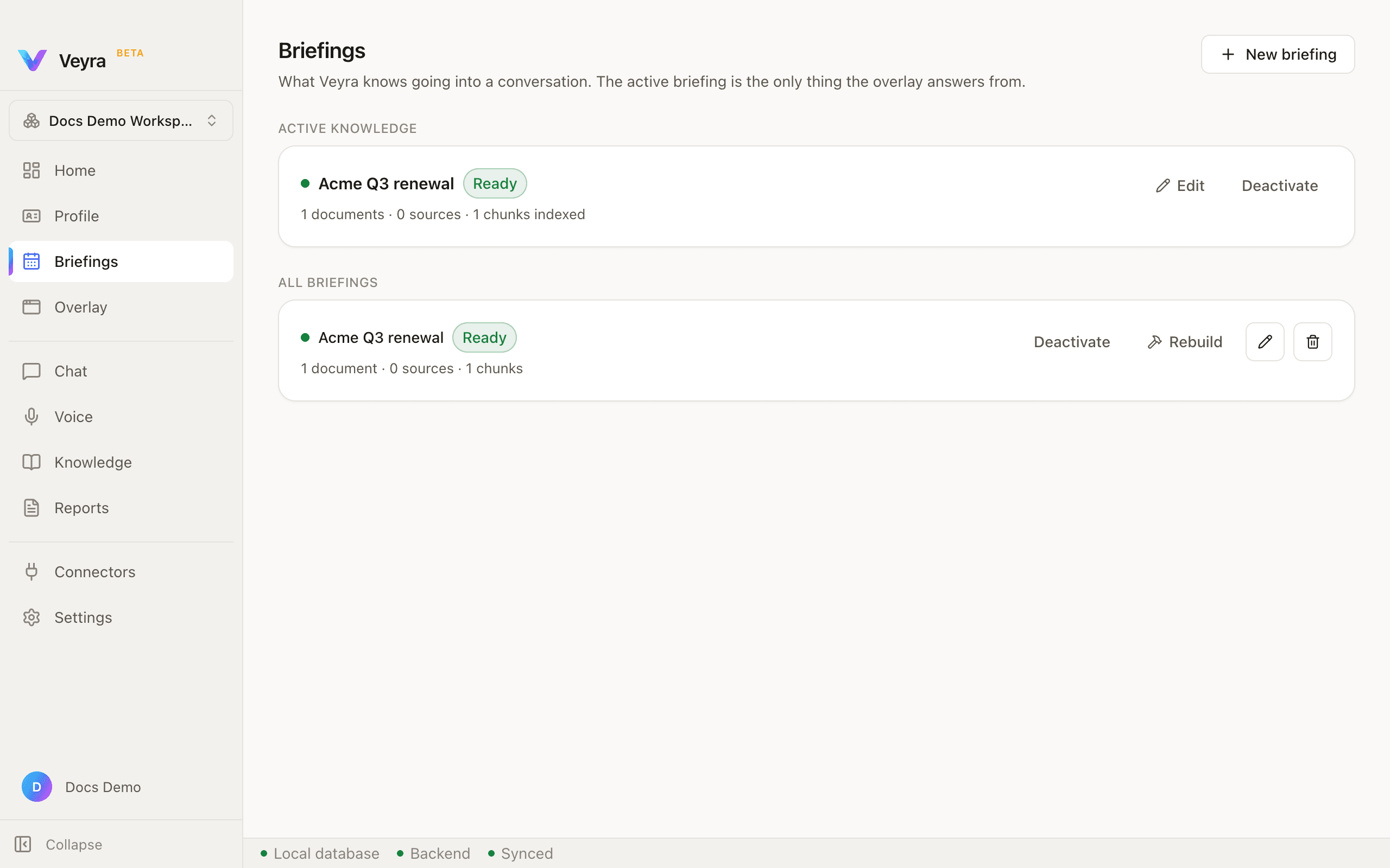 A newly created briefing, not yet built