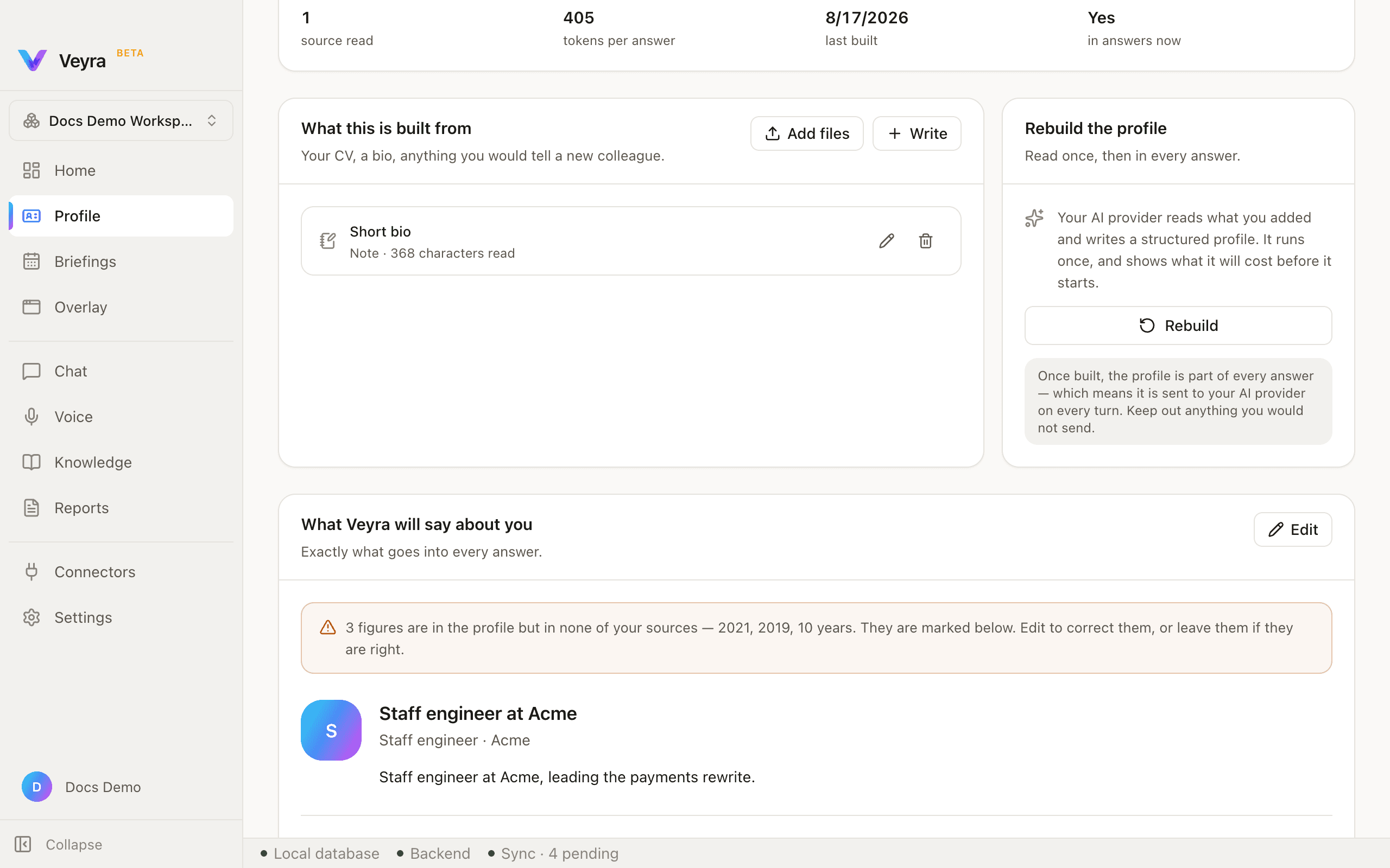 A completed, structured profile