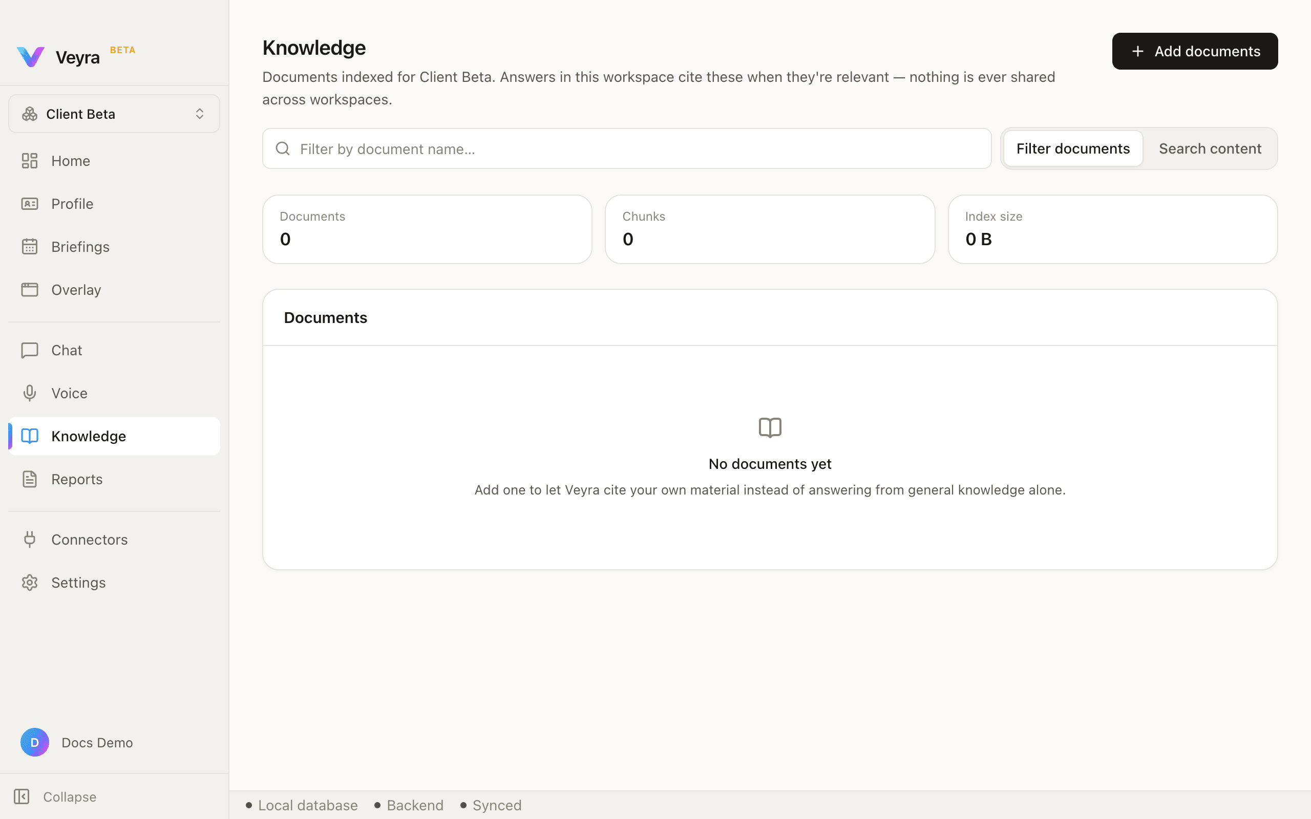 The same Knowledge pane in a second, empty workspace